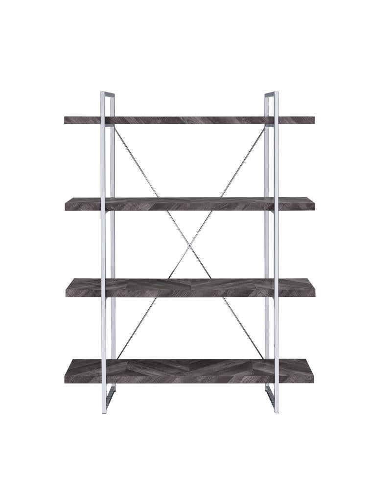 Grimma 4-shelf Bookcase Rustic Grey Herringbone - Furniture Now (CA)