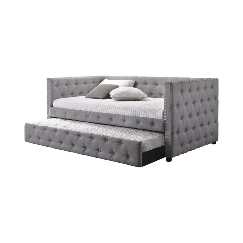 Mockern Tufted Upholstered Daybed with Trundle Grey - Furniture Now (CA)