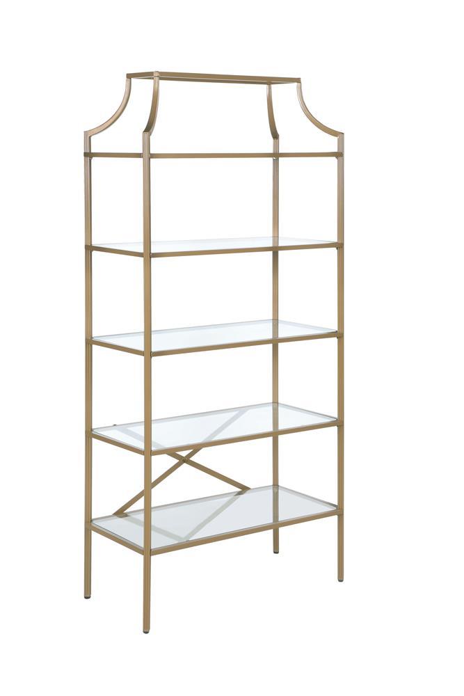 Serena 5-tier Tempered Glass Shelves Bookcase Matte Gold - Furniture Now (CA)