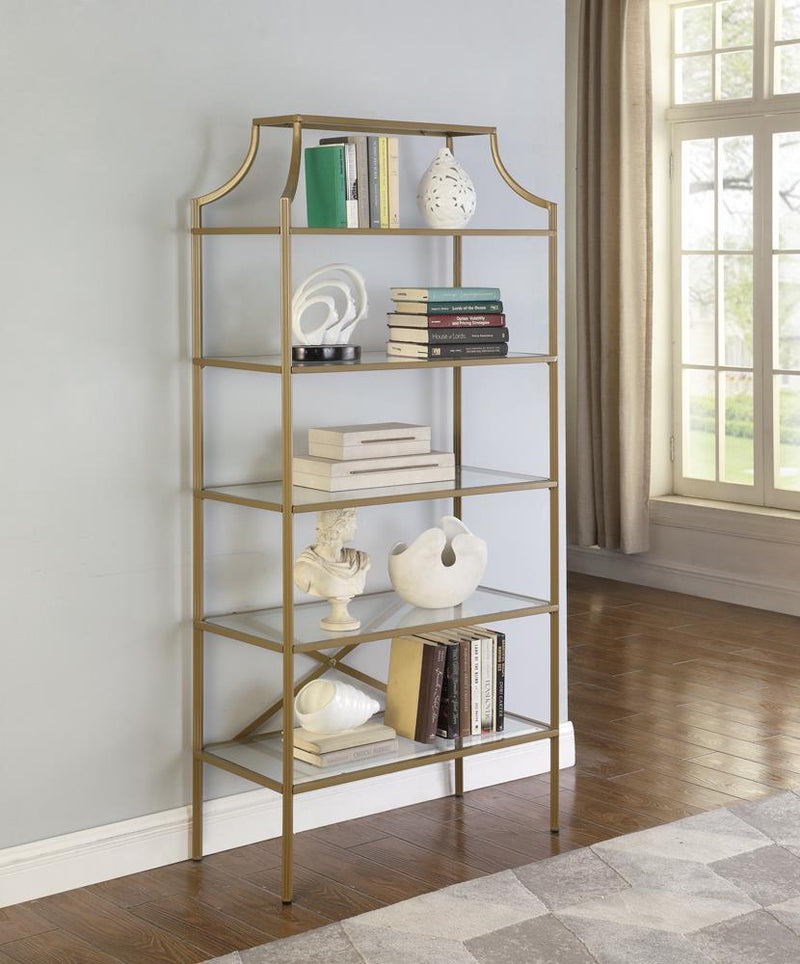 Serena 5-tier Tempered Glass Shelves Bookcase Matte Gold - Furniture Now (CA)