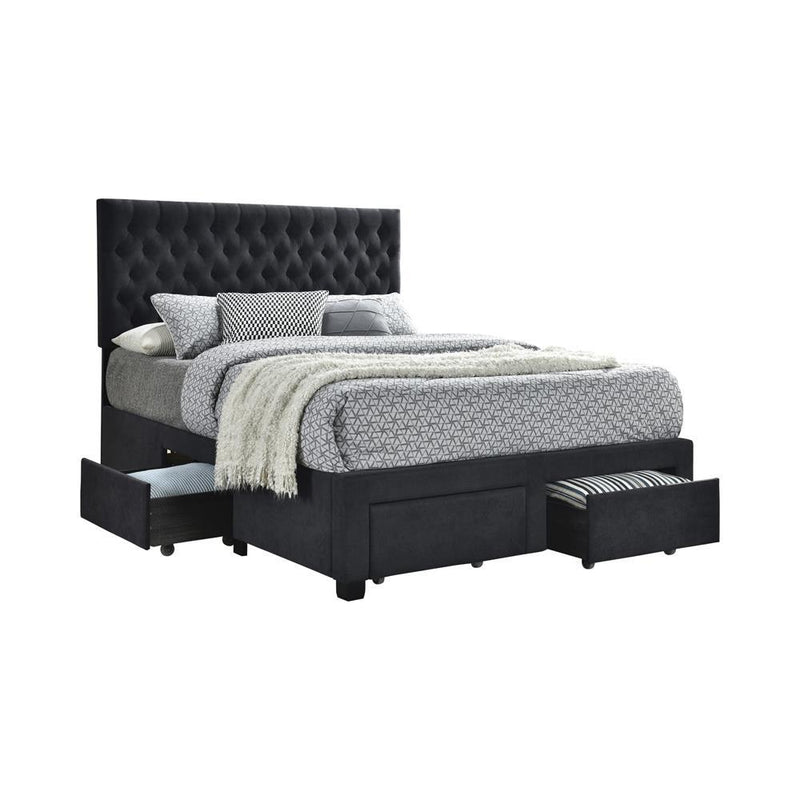 Soledad Eastern King, Full, & Queen 4-drawer Button Tufted Storage Bed Black & White - Furniture Now (CA)