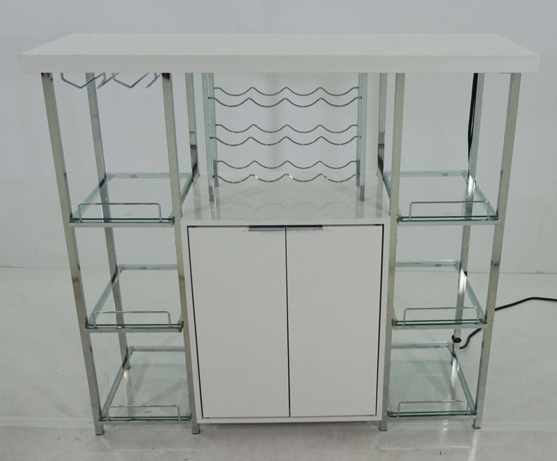 Gallimore 2-door Bar Cabinet with Glass Shelf High Glossy White and Chrome - Furniture Now (CA)