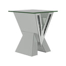Taffeta V-shaped End Table with Glass Top Silver - Furniture Now (CA)