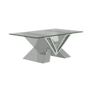 Taffeta V-shaped Coffee Table with Glass Top Silver - Furniture Now (CA)