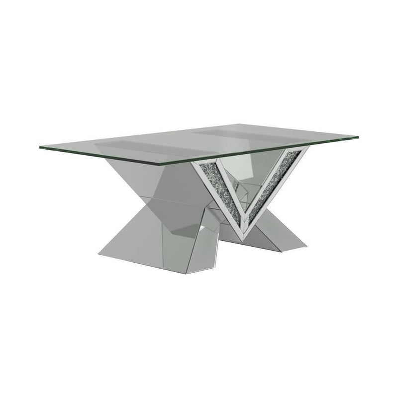 Taffeta V-shaped Coffee Table with Glass Top Silver - Furniture Now (CA)