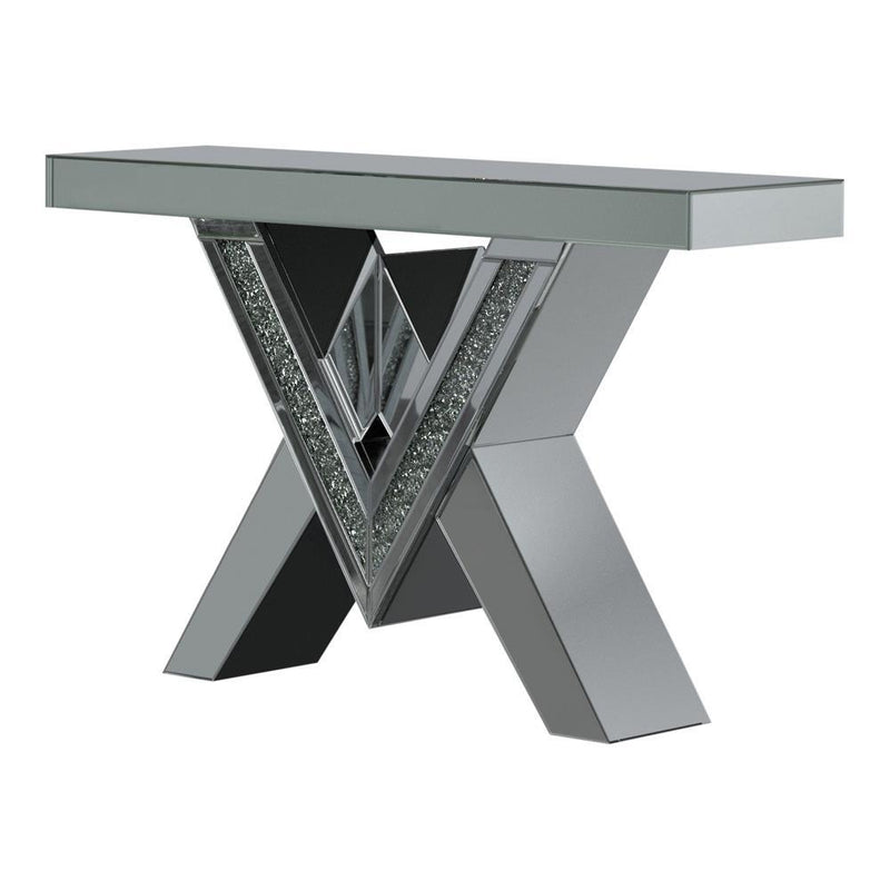 Taffeta V-shaped Sofa Table with Glass Top Silver - Furniture Now (CA)