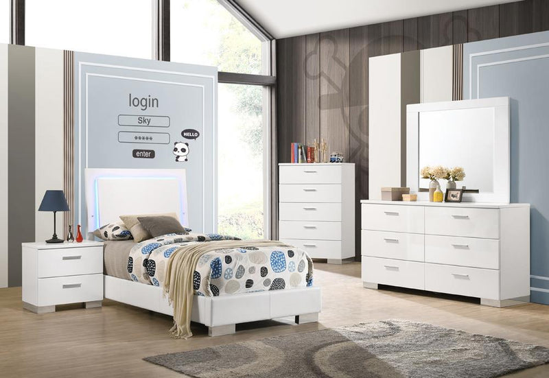 Felicity Full & Twin Panel Bed with LED Lighting Glossy White - Furniture Now (CA)