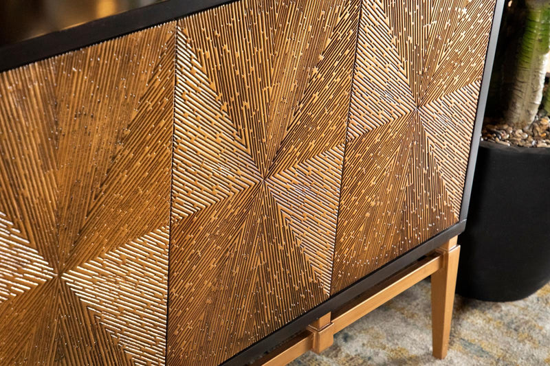 Zira Sunburst 4-door Accent Cabinet Brown and Antique Gold - Furniture Now (CA)