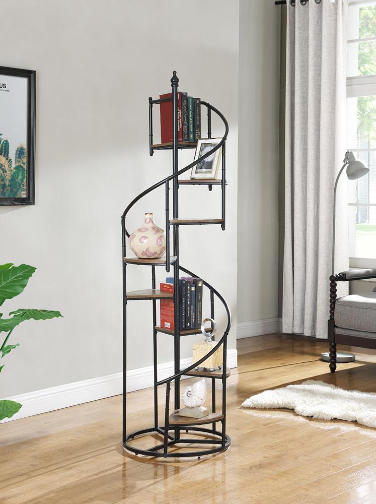 Roseglen 8-shelf Staircase Bookcase Rustic Brown and Black - Furniture Now (CA)