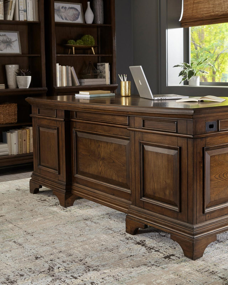 Hartshill Executive Desk with File Cabinets Burnished Oak - Furniture Now (CA)