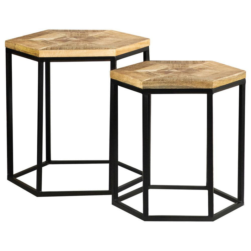 Adger 2-piece Hexagon Nesting Tables Natural and Black - Furniture Now (CA)