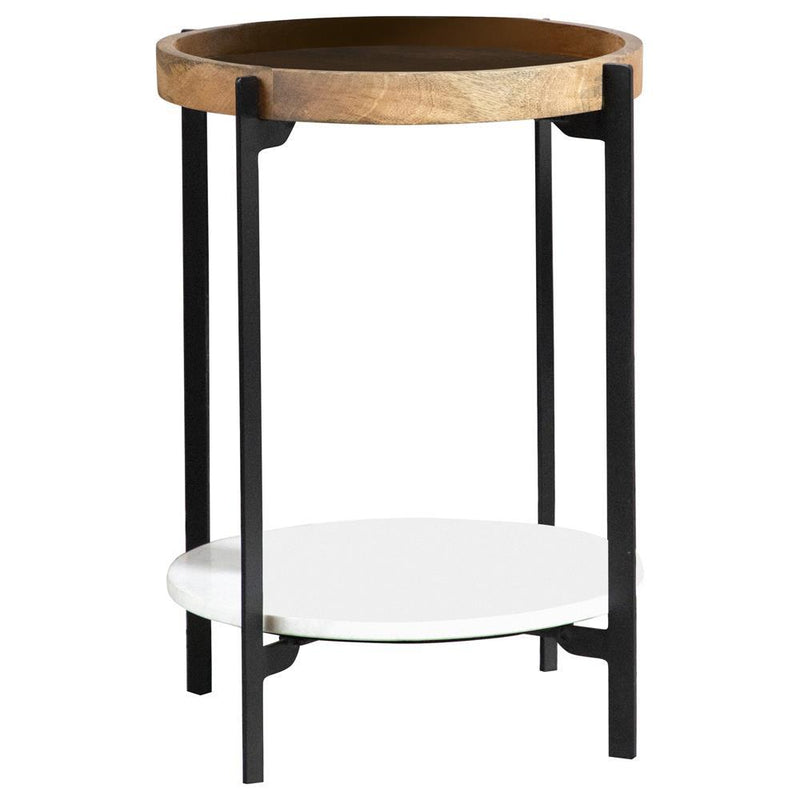 Adhvik Round Accent Table with Marble Shelf Natural and Black - Furniture Now (CA)