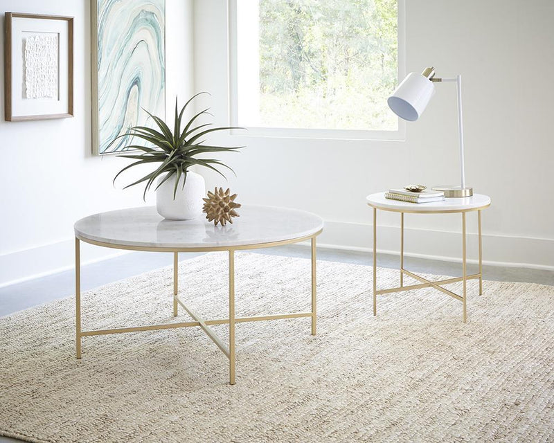 Ellison Round X-cross End Table White and Gold - Furniture Now (CA)