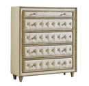 Antonella 5-drawer Upholstered Chest Ivory and Camel - Furniture Now (CA)