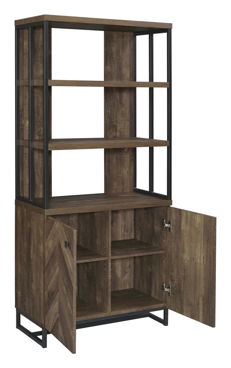 Millbrook 2-door Bookcase Rustic Oak Herringbone and Gunmetal - Furniture Now (CA)
