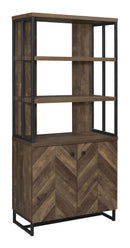 Millbrook 2-door Bookcase Rustic Oak Herringbone and Gunmetal - Furniture Now (CA)