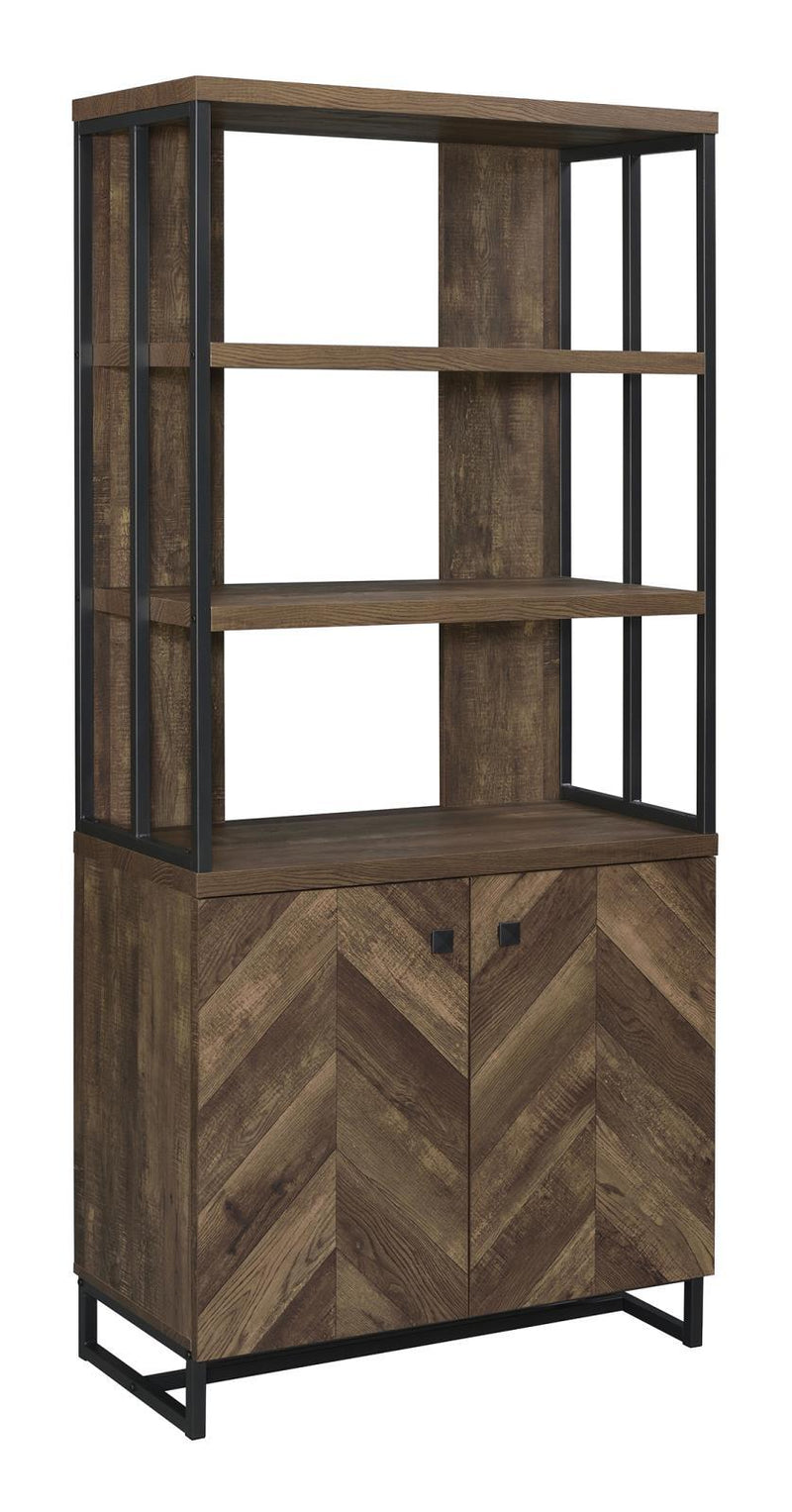 Millbrook 2-door Bookcase Rustic Oak Herringbone and Gunmetal - Furniture Now (CA)