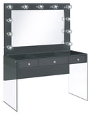 Afshan 3-drawer Vanity Desk with Lighting Mirror Grey High Gloss - Furniture Now (CA)