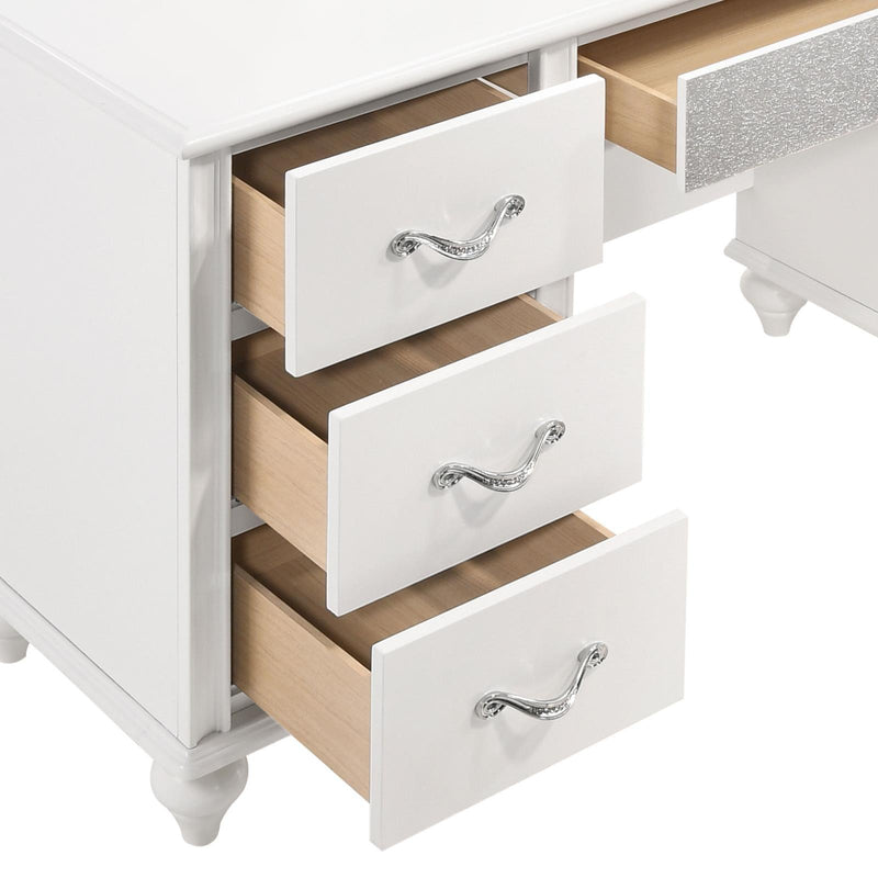 Barzini 7-drawer Vanity Desk with Lighted Mirror White - Furniture Now (CA)