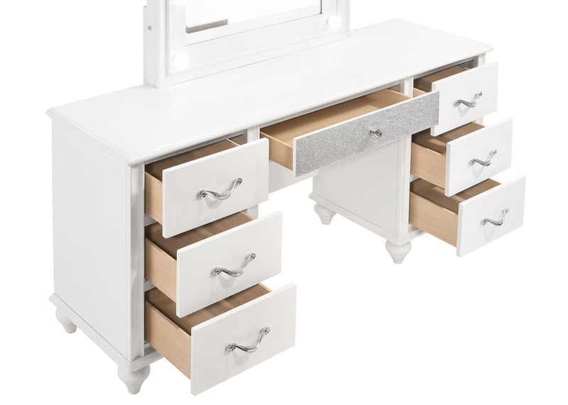 Barzini 7-drawer Vanity Desk with Lighted Mirror White - Furniture Now (CA)