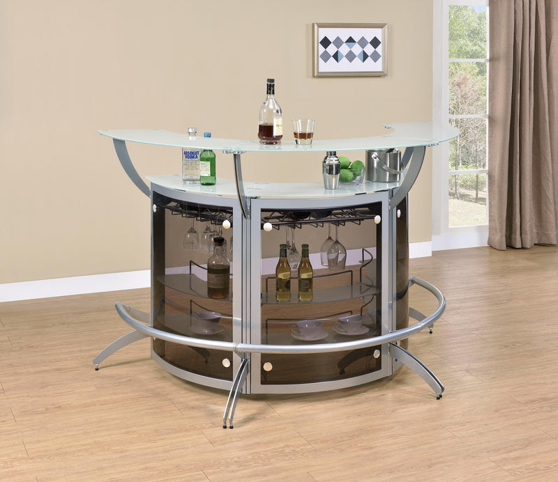 Dallas 2-shelf Curved Home Bar Silver and Frosted Glass (Set of 3) - Furniture Now (CA)