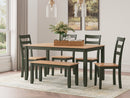 Gesthaven Dining Table with 4 Chairs and Bench (Set of 6) - Furniture Now (CA)