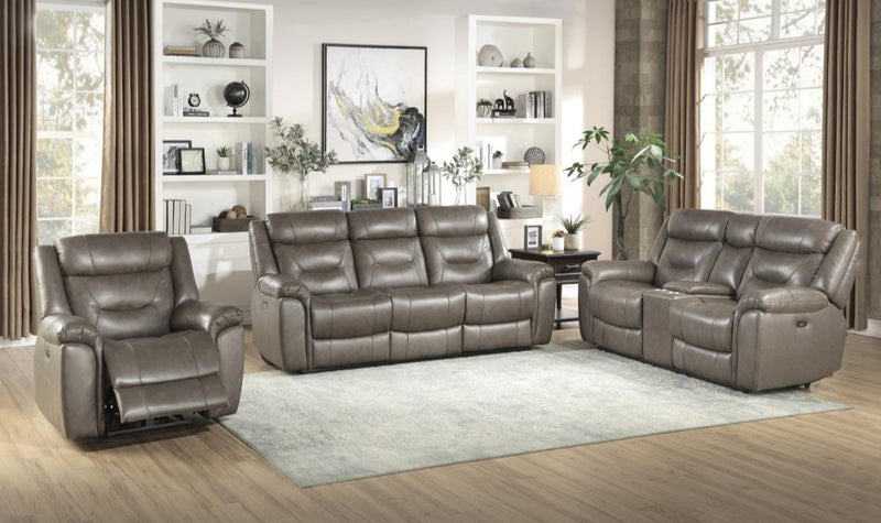 Homelegance Furniture Danio Power Double Reclining Sofa with Power Headrests in Brownish Gray 9528BRG-3PWH