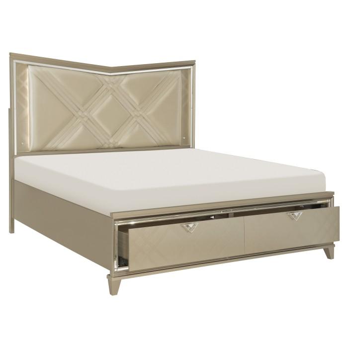 Bijou (3) Queen Platform Bed with LED Lighting and Footboard Storage