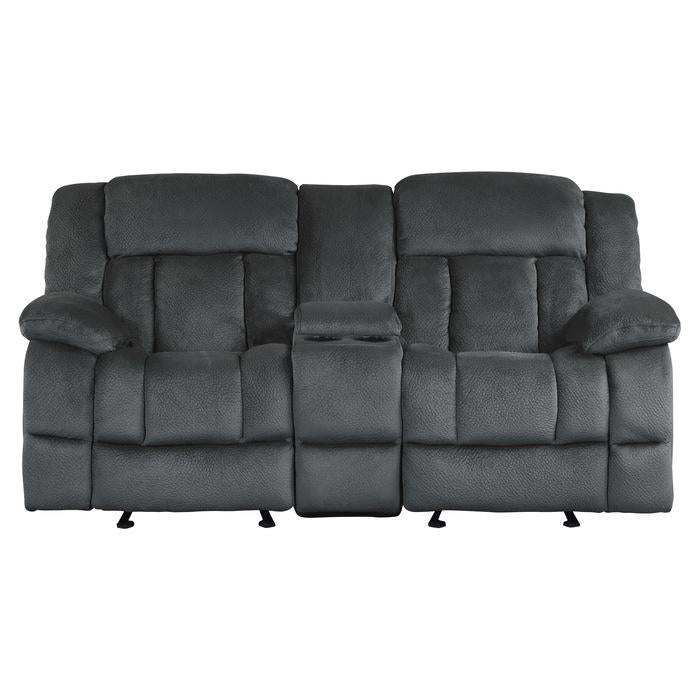 Laurelton Double Glider Reclining Loveseat w/ Center Console in Charcoal 9636CC-2
