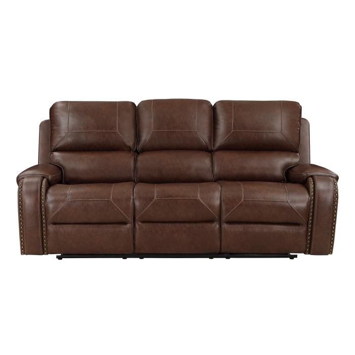 8549BRW-3 - Double Reclining Sofa with Center Drop-Down Cup Holders, Receptacles and USB Ports - Furniture Now (CA)