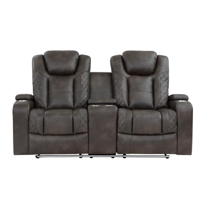 9211BRG-2PWH - Power Double Reclining Love Seat with Center Console, Power Headrests, Storage Arms and Cup Holders - Furniture Now (CA)