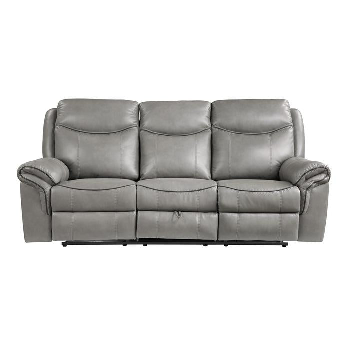 8206GRY-3 - Double Reclining Sofa with Center Drop-Down Cup Holders, Receptacles, Hidden Drawer and USB Ports - Furniture Now (CA)