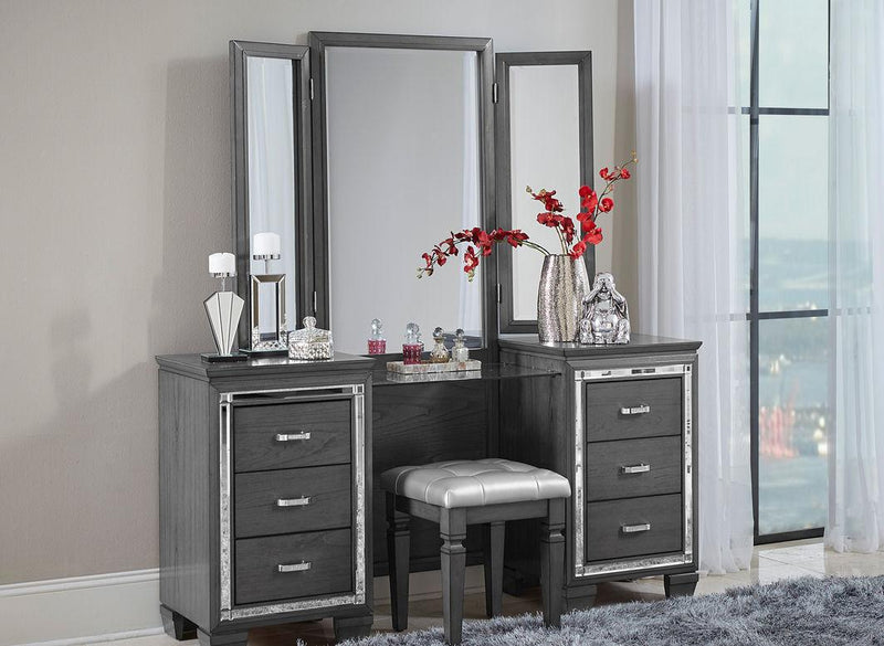 Allura Vanity Dresser with Mirror in Gray 1916GY-15 - Furniture Now (CA)