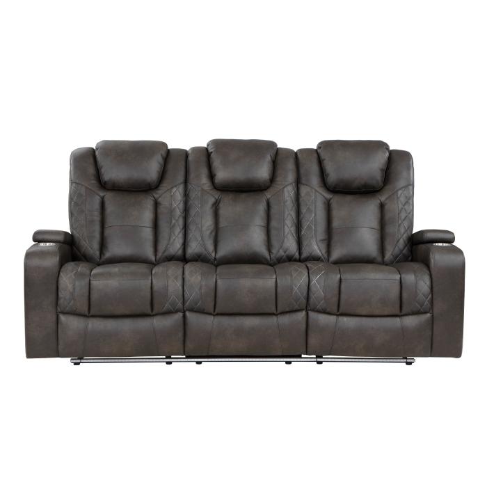 9211BRG-3PWH - Power Double Reclining Sofa with Center Drop-Down Cup Holders, Power Headrests, Storage Arms and Cup holders - Furniture Now (CA)