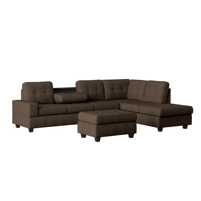 9507CHC3OT - (3)3-Piece Reversible Sectional with Drop-Down Cup Holders and Storage Ottoman - Furniture Now (CA)