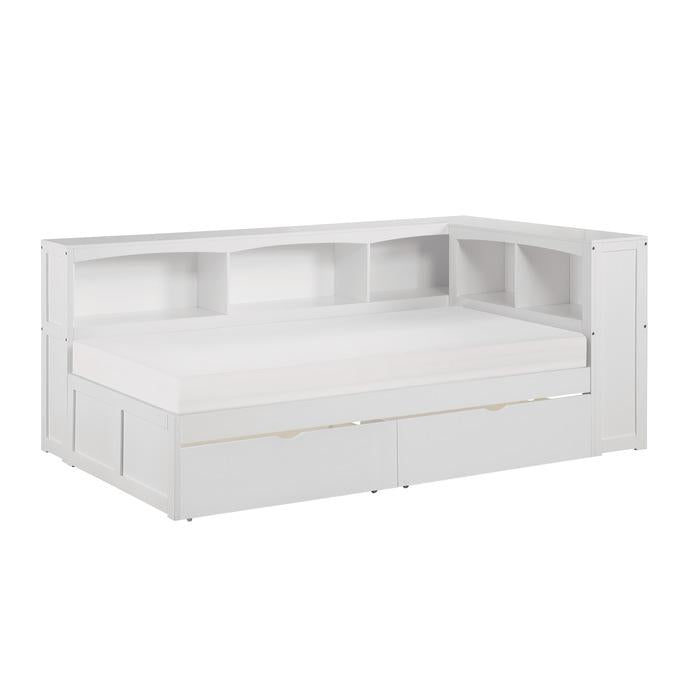 B2053BCW-1BCT - (4) Twin Bookcase Corner Bed with Storage Boxes - Furniture Now (CA)