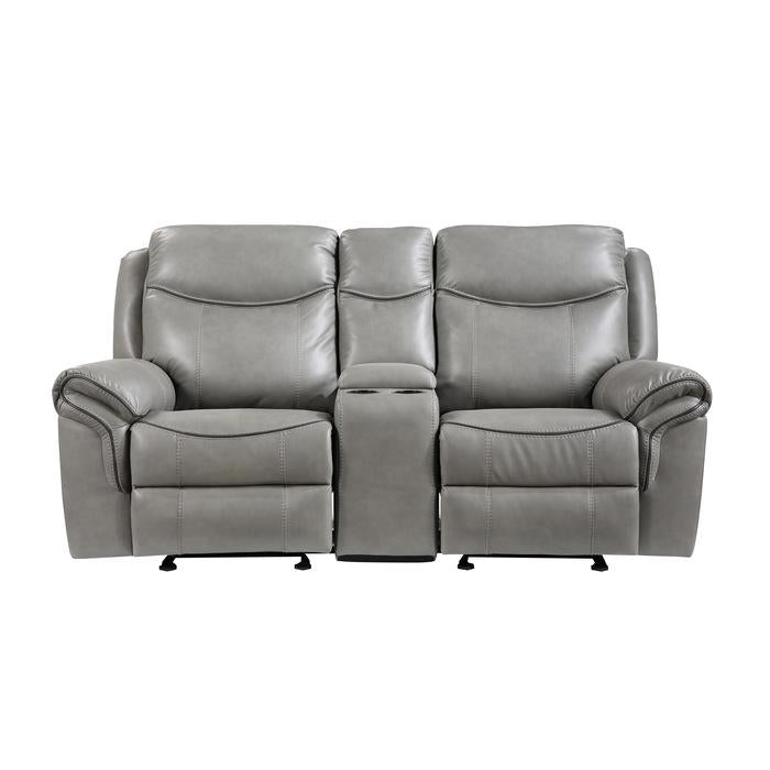 8206GRY-2 - Double Glider Reclining Love Seat with Center Console, Receptacles and USB Ports - Furniture Now (CA)