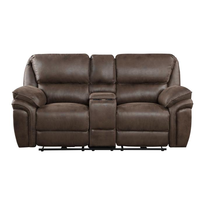 8517BRW-2PW - Power Double Reclining Love Seat with Center Console - Furniture Now (CA)