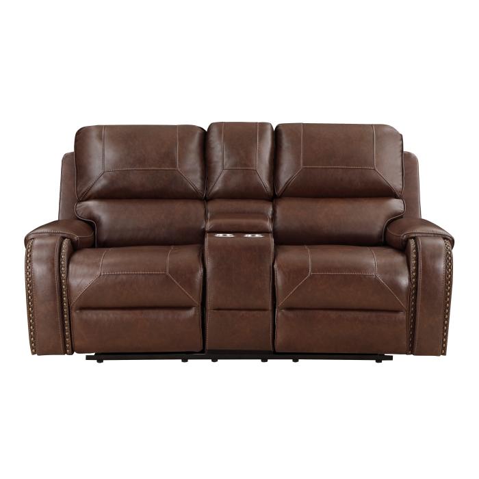 8549BRW-2 - Double Glider Reclining Love Seat with Center Console, Receptacles and USB Ports - Furniture Now (CA)