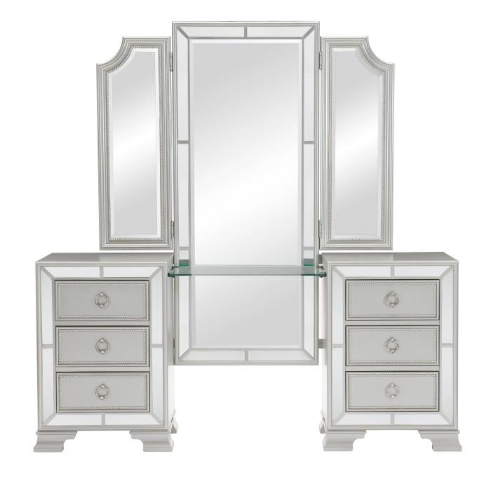 Avondale Vanity Dresser with Mirror in Silver 1646-15 - Furniture Now (CA)