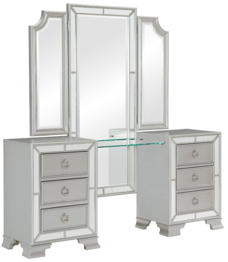 Avondale Vanity Dresser with Mirror in Silver 1646-15 - Furniture Now (CA)
