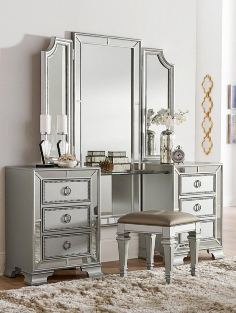 Avondale Vanity Stool in Silver 1646-14 - Furniture Now (CA)