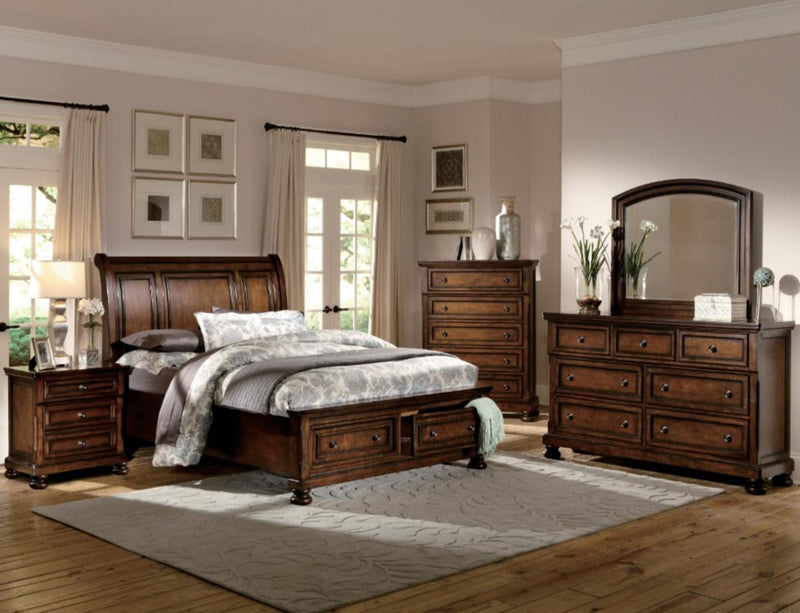 Cumberland King Sleigh Platform Bed with Footboard Storage in Brown Cherry 2159K-1EK - Furniture Now (CA)