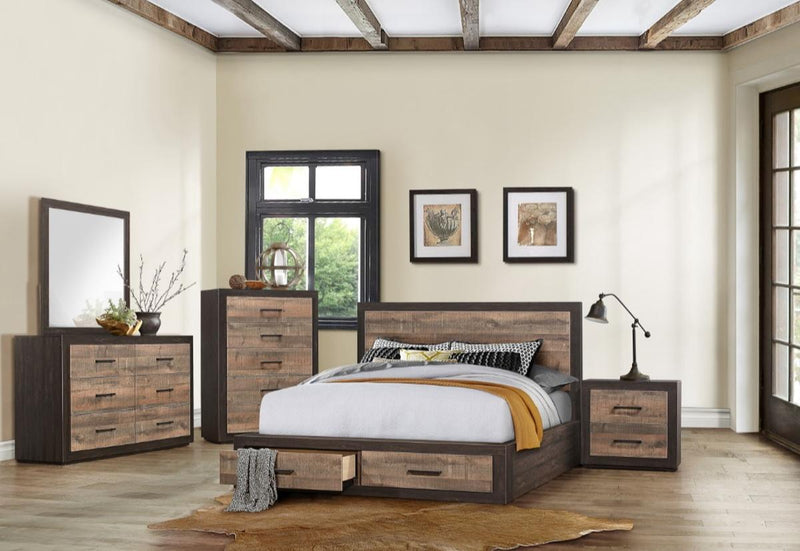Miter King Platform Bed with Footboard Storage in Rustin Mahogany & Dark Ebony 1762K-1EK