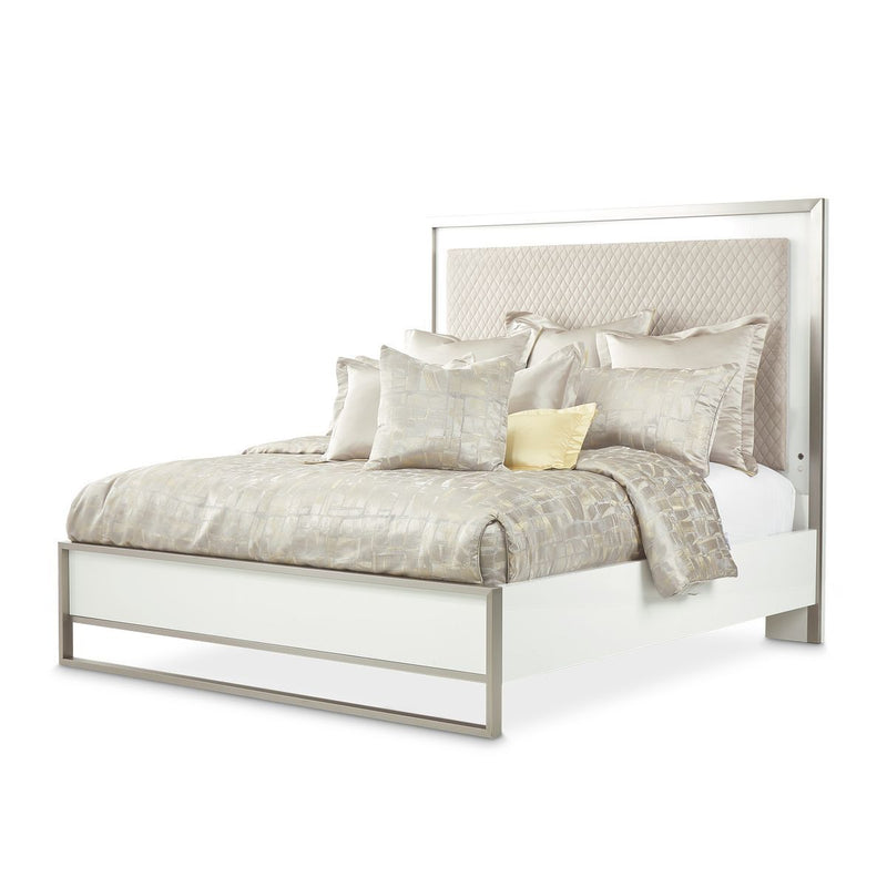 AICO Michael Amini Marquee Eastern King Panel Bed in Cloud White