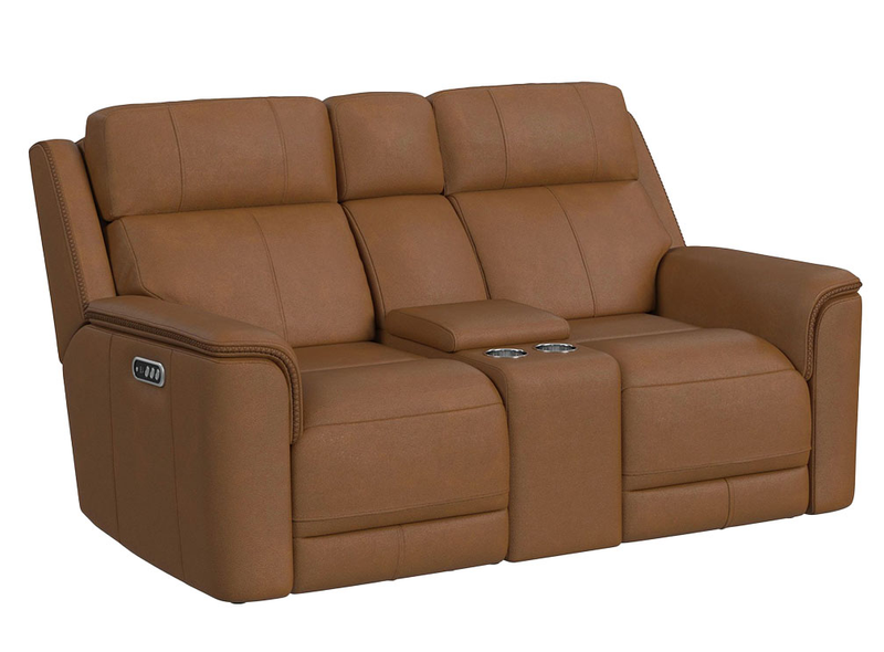 Leather Power Reclining Console Loveseat