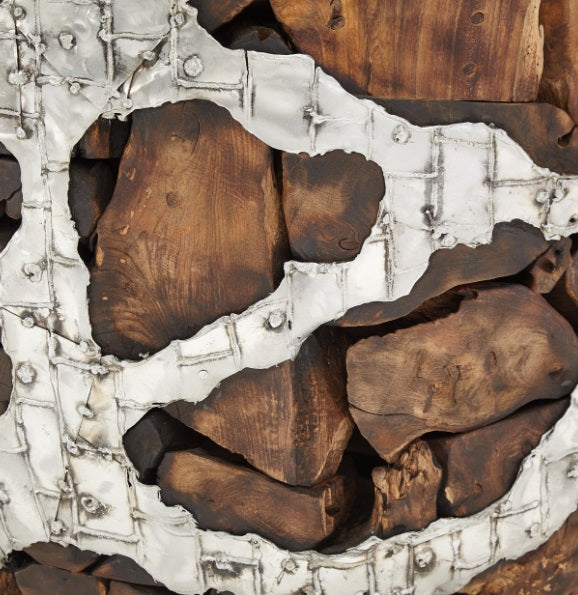 AICO Furniture Discoveries Wood Crafted Round Cocktail Table with Silver Accents - Furniture Now (CA)