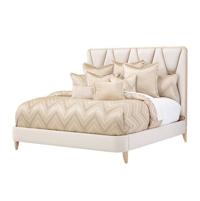 AICO La Rachelle Cal King Upholstered Panel Bed in Medium Champagne - Furniture Now (CA)