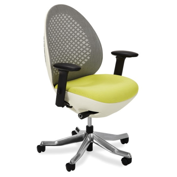 AICO Furniture AOS Linq Mid Back Chair-Snow finished body in Mustard fabric seat with Polished Aluminum base image