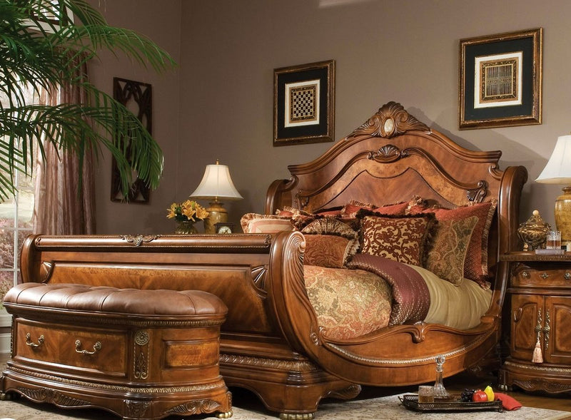 AICO Cortina King Sleigh Bed in Honey Walnut - Furniture Now (CA)